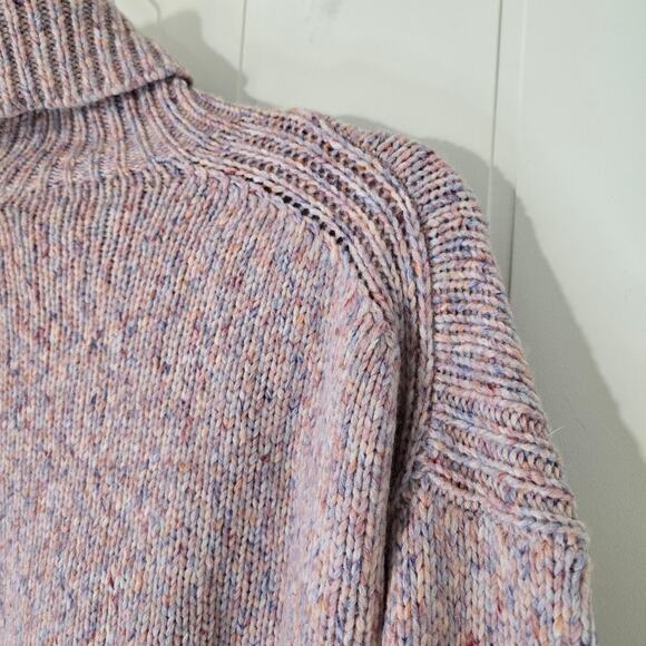 J Crew Pink TurtleNeck Sweater Wool Blend Boxy Cropped Pink Multi Size XL - Picture 6 of 7